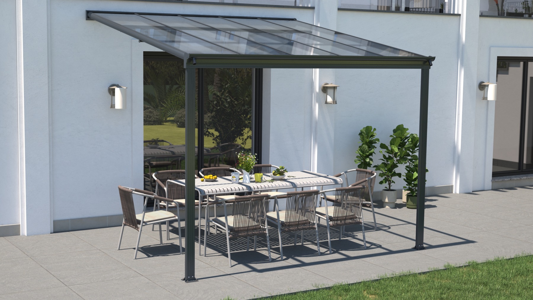 Hliníková pergola plný polykarbonát 3,12 x 3,00 - černá