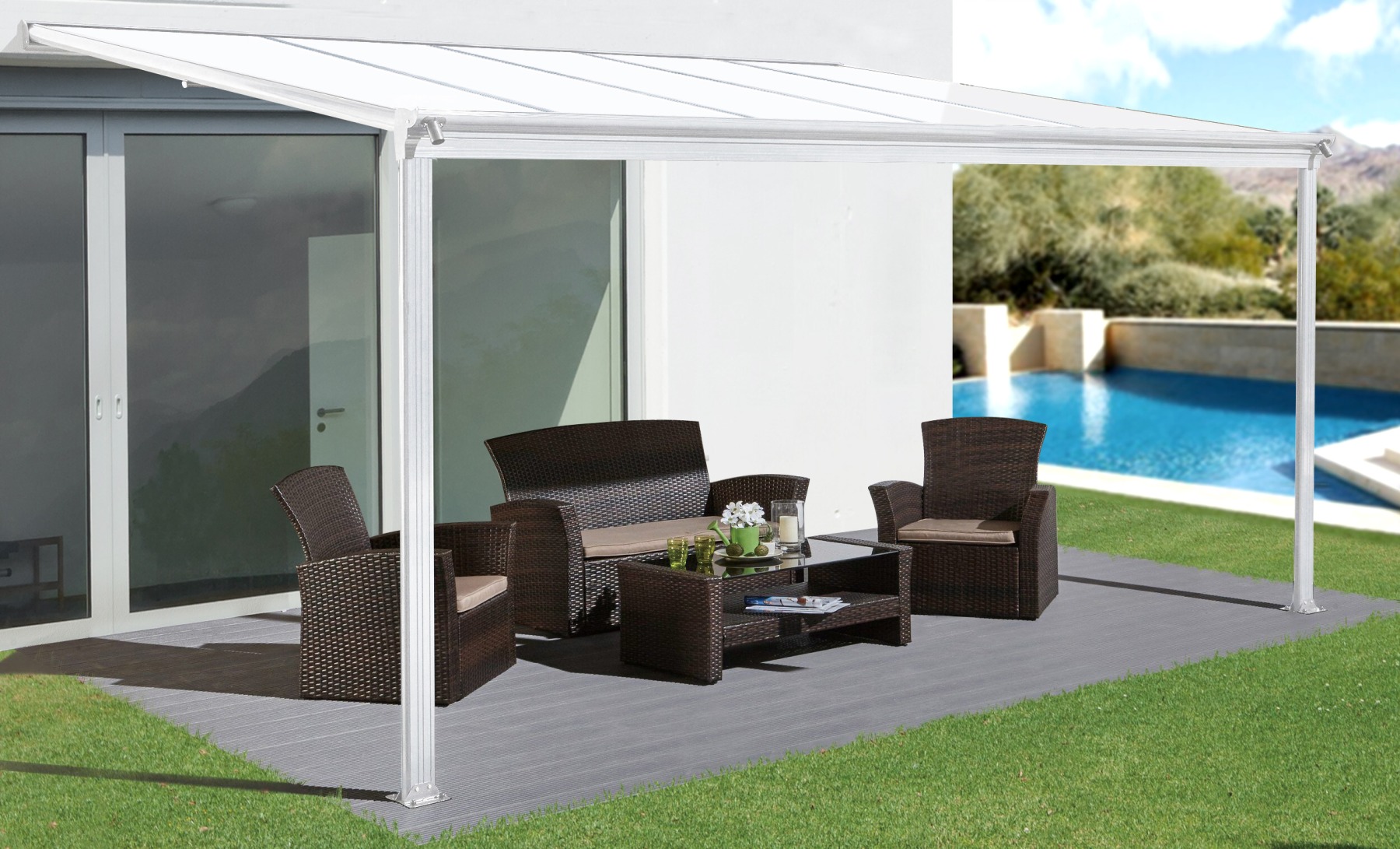 Hliníková pergola plný polykarbonát 3,12 x 3,00 - bílá