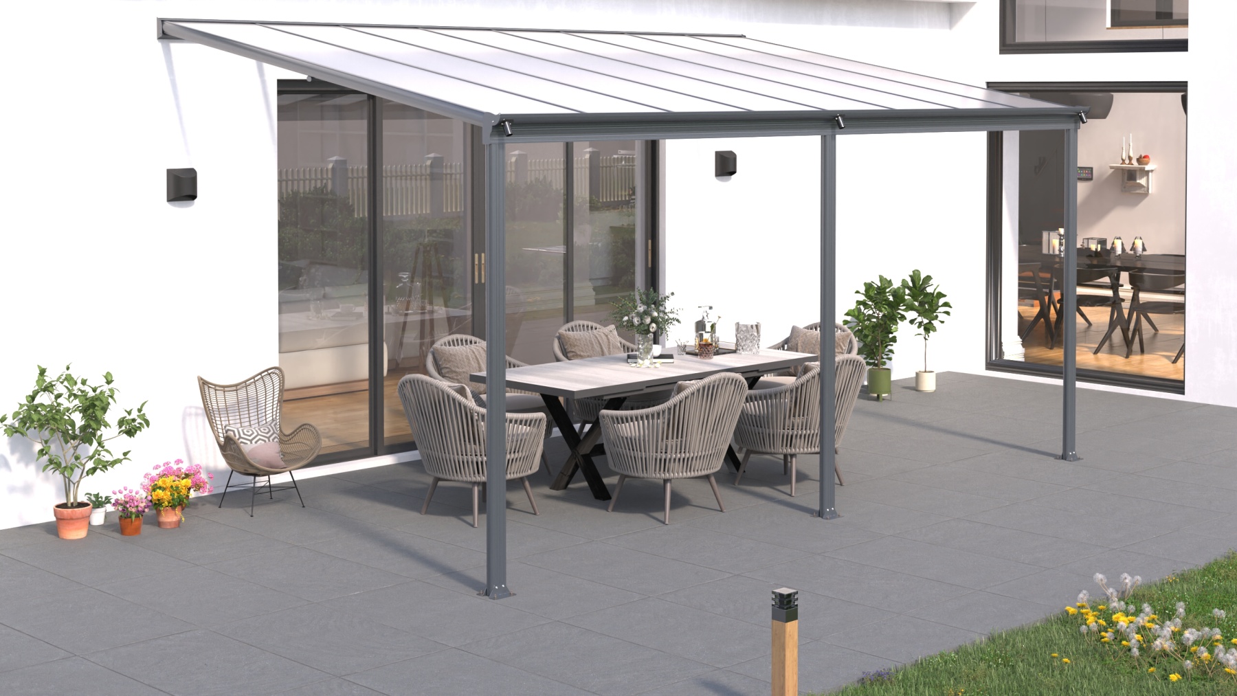 Hliníková pergola plný polykarbonát 4,35 x 3,00 - černá