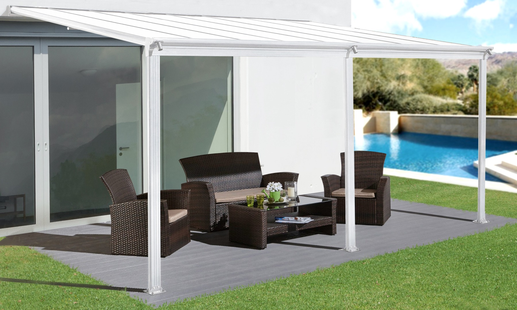 Hliníková pergola plný polykarbonát 4,35 x 3,00 - bílá